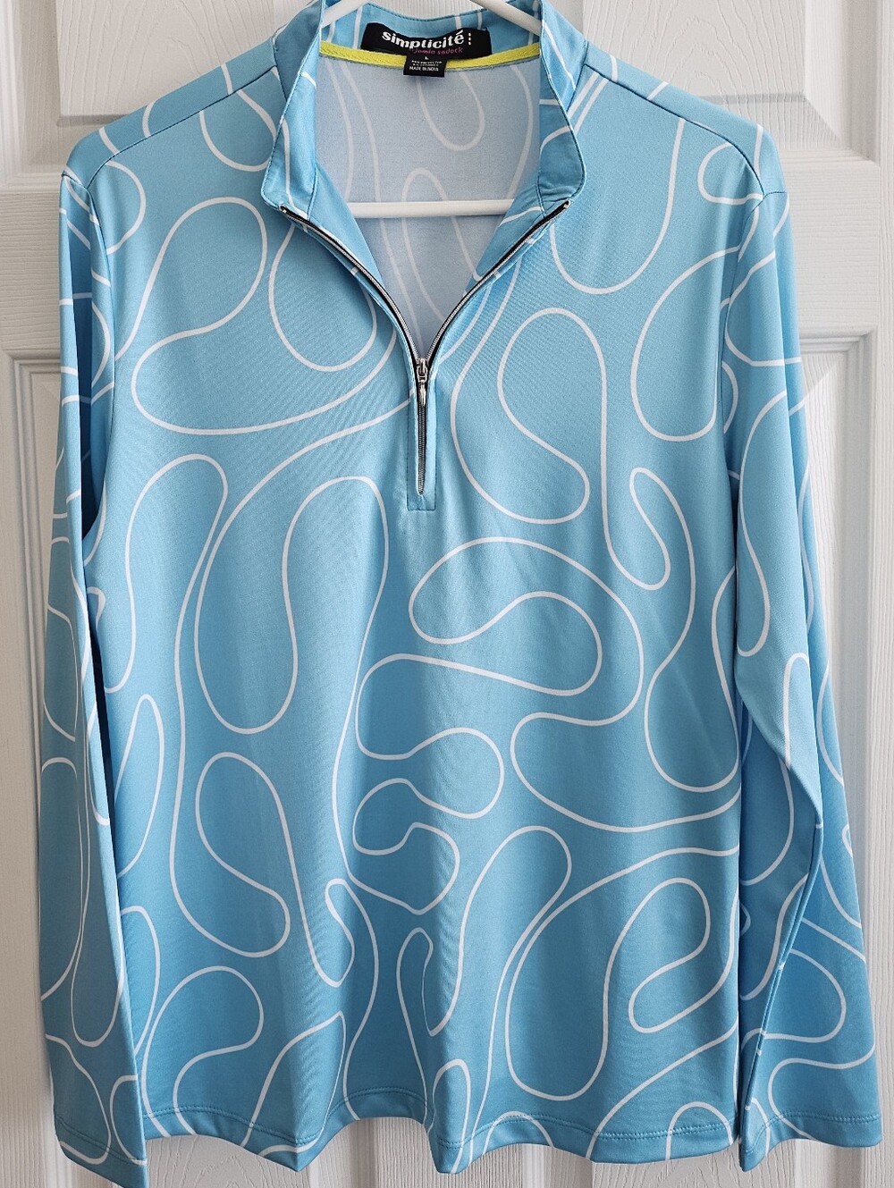 Jamie Sadock Simplicite Large Blue 1/4 Zip Polo Top Long Sleeve Activeware